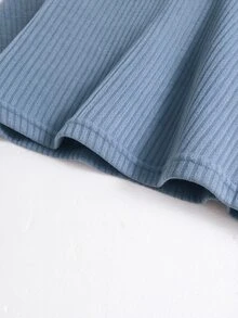 QUELARIE Plus Size Casual Loose V-Neck Top Fall - Blue - View 5