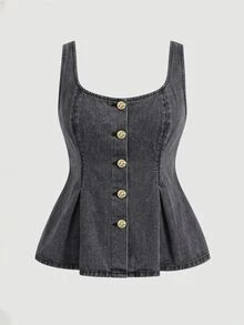 SHEIN MOD Plus Size Women's Fashion Casual Washed Top - Dark Grey - View 3