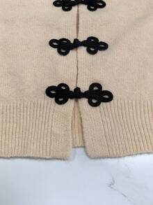 Ceyna Jaket Cardigan Rajut Kancing Simpul Cina Ruyi Gaya Cina Ukuran Besar untuk Wanita Musim Gugur/Dingin, Leher Bulat, Lengan Panjang, Kasual Sederhana, Potongan Ramping - Aprikot - View 5