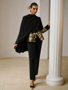 ZEYLAH Women's Designer Sequin Button Long Sleeve Blazer - Black - View 3