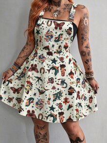 Whyspr Plus Size Spring/Summer Multi-Color Patchwork Strap Dress - Apricot - View 4