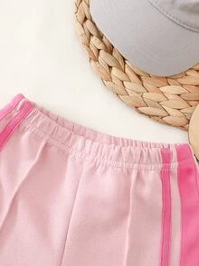 SHEIN 女嬰可愛粉色針織秋冬外套與鬆緊腰長褲套裝 - 淺粉色 - 查看 4