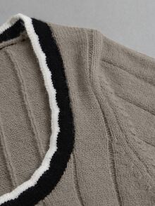 Sweetra Women's Fashion Sweet Versatile U-Neck Bow Pullover Sweater For Daily Commute And Date Outfits, Autumn/Winter - Khaki - View 4