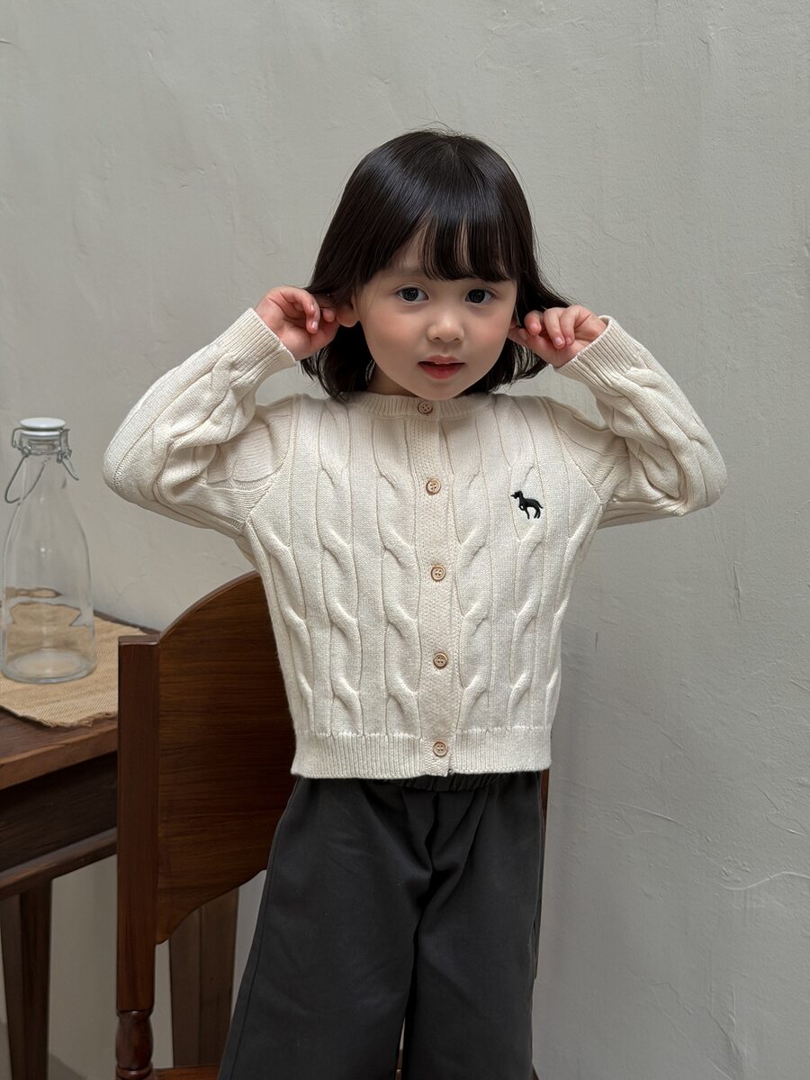 DAZY Infant (Girl) Round Neck Solid Color Long Sleeve Sweater - Apricot - View 1