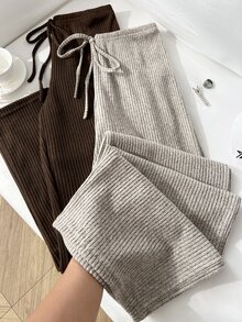 Sweetra Autumn New Classic Apricot Coffee Brown Color-Blocking Minimalist Basic Modest Casual Commuter Lounge Style French Loose Straight Leg Pants For Women - Multicolor - View 1
