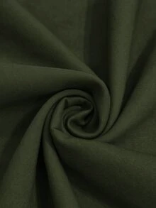 SHEIN LUNE CURVE 大尺碼圓領長袖A字裙口袋收腰長洋裝 秋季 - 軍綠色 - 查看 8