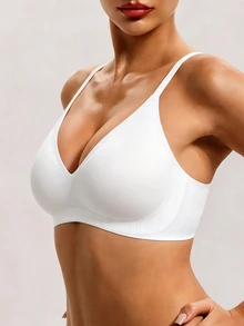 Barelissa 2pcs Women's Seamless Jelly Glue Strong Support Non-Removable Cotton Cup Wire-Free Deep V Neck Bra - White - View 7