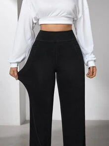 Flexra Fashionable Sports Casual Wide Leg Washed Denim Jeans - Black - View 3