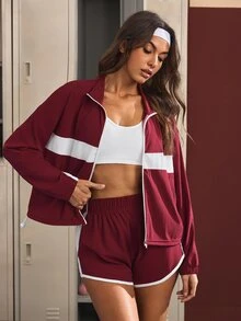 CourtClass CourtClass Women's Striped Colorblock Jacket And Shorts Sports Set - Multicolor - View 1