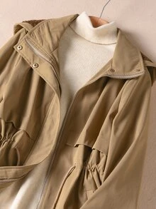 Rusticease Women's Solid Color Long Sleeve Zipper Front Casual Trench Coat - Brown - View 4