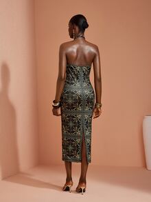 JIAN LASALA Knit Halter Neckline Sleeveless Back Slit Elegant Midi Dress Casual Vacation Party - Multicolor - View 2