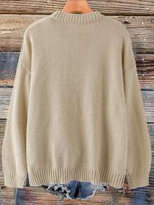 SHEIN LUNE Plus Size Christmas Vintage Reindeer Light String Knitted Top, Cute, Everyday Retro High-End Loose Fit Slouchy Casual Festive Reindeer Design Sweater - Apricot - View 2