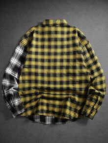 ROMWE MEN High Street Style Asymmetrical Patchwork Plaid Shirt Deconstructed Design Lapel Long Sleeve Loose Oversized Retro Casual Shirt - Multicolor - View 2