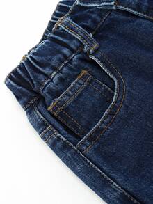 Young Boy Elastic Waist Straight Leg Jeans - Dark Wash - View 6