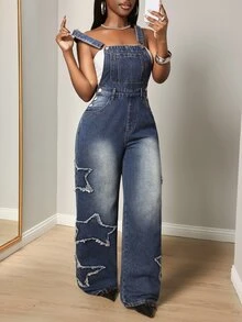 BamGleam Cowgirl Outfit Standard Size Women's Blue Non-Stretch Denim Overalls - Dark Wash - View 4