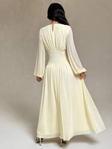 SHEIN PETITE Elegant Pale Yellow Mesh Dress For Petite Women-Perfect For Romantic Dates And Parties. - Light Yellow - View 2