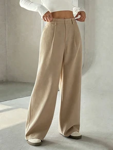 Flirla Petite Women's Winter Essential: Casual Trousers, Loose-Fitting And Draped, Perfect For Petite Women In Office Work, In A Grey-Apricot Color. - Apricot - View 5