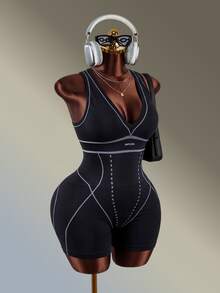 Amplova Women's Plus Size Black With White Line Sports Jumpsuit - Black - View 6