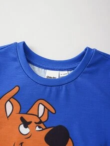 SCOOBY-DOO X SHEIN Baby Boy Cartoon Pattern Casual Daily Short Sleeve Top - Blue - View 3