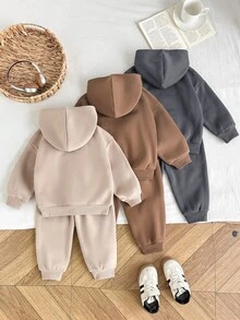 SHEIN 女童針織純色愛心圖案連帽休閒衛衣與長褲秋季套裝 6件組 - 彩色 - 查看 2