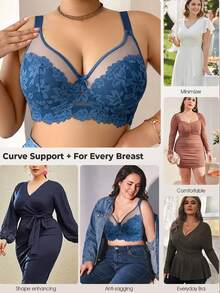 Divavoom 1pc Lace Plus Size Underwire Bra - Navy Blue - View 3