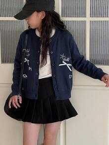 Dazy Kids 青少年女孩秋季服飾 女孩 (大號) 純色針織開襟衫 - 黑色 - 查看 5