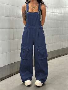 StreetHx Women's Casual Denim Jumpsuit With Pockets For Daily Wear - Blue - View 4