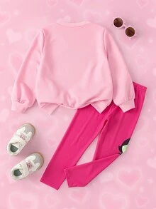 THE POWERPUFF GIRLS X SHEIN 女童圓領長袖運動衫與長褲套裝 - 彩色 - 查看 3