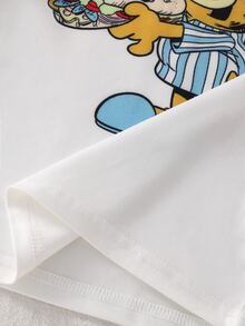 GARFIELD | SHEIN 小男孩卡通印花上衣搭配條紋長褲舒適居家服套裝 - 藍白色 - 查看 4