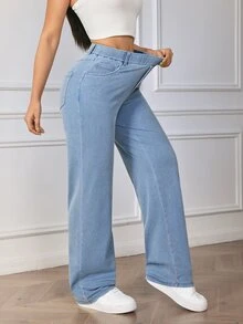 Flexra Women's Fashion High Elasticity Washed Straight Leg Jeans - Light Wash - View 5