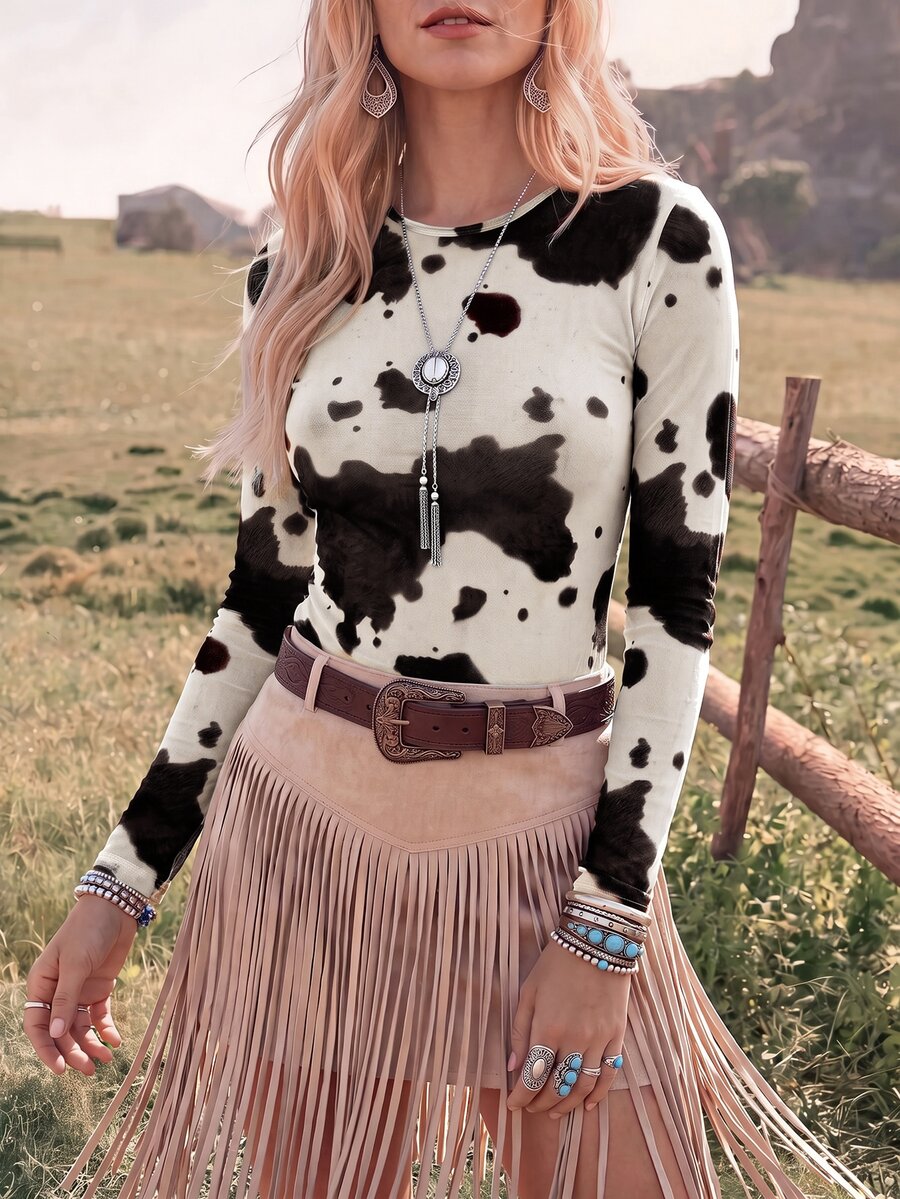 Wildy BOHO Country Western Cowgirl 70s Casual Western Style Women's Top ...