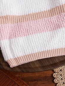 SHEIN Young Girl's And Young Girl Knit Colorful Striped Crew Neck Textured Sweater, Suitable For Casual Daily Wear - Multicolor - View 3
