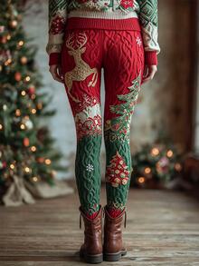 EMERY ROSE 大尺碼女款高腰萬聖節印花內搭褲，時尚舒適，適合日常穿著，也是萬聖節的完美選擇 - 黑色 - 查看 2