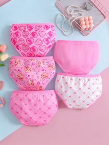 SHEIN 5pcs Celana Dalam Segitiga Motif Putri Pink Acak untuk Balita Perempuan, Dilengkapi Cermin, Lipstik, dan Mahkota, Lucu, Manis, Nyaman untuk Pemakaian Sehari-hari, Cocok untuk Semua Musim - MultiWarna - View 2