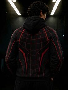 GymBeat Men's Spider Print Long Sleeve Drawstring Hooded Sweatshirt - Multicolor - View 2