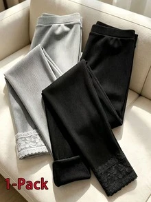 Resyla Women's Lace Patchwork Casual Daily Long Pants - Grey - View 1