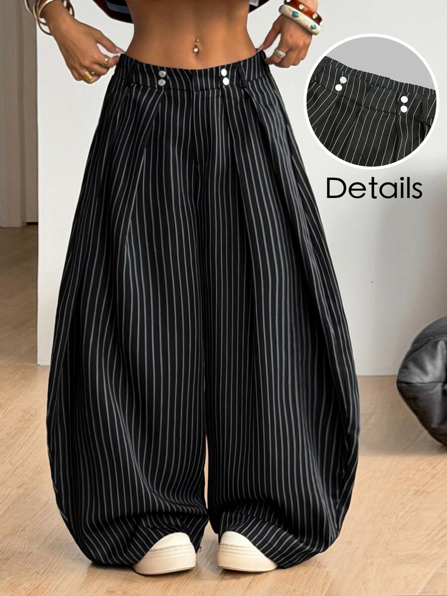 Coolane Plus Size Women's Striped Casual Everyday Travel Long Pants - Black - View 1