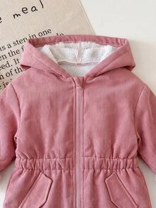 SHEIN 女嬰戶外工裝保暖內裡連帽連身衣，秋冬款 - 粉色 - 查看 6