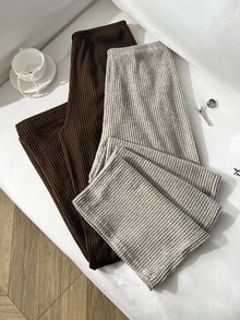 Sweetra Autumn New Classic Apricot Coffee Brown Color-Blocking Minimalist Basic Modest Casual Commuter Lounge Style French Loose Straight Leg Pants For Women - Multicolor - View 2