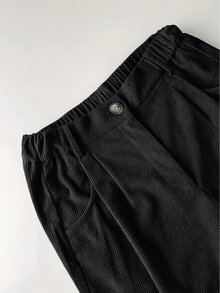 SHEIN LUNE 女款大尺碼休閒燈芯絨直筒長褲，秋冬女裝 - 黑色 - 查看 4
