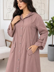 Solavon Plus Size Button Long Sleeve Jacket And Loose Pants 2 Pieces Set - Grey - View 8
