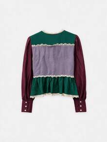 Nöista Color Block Blouse With Lace Detail - Dark Green - View 8