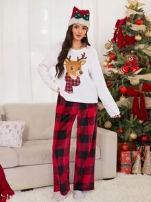 SHEIN Christmas Atmosphere Print Long Sleeve Long Pants Loungewear Set - Multicolor - View 4