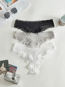 Lowkey Lull Women's Lace Patchwork Panties 3-Piece Set - Multicolor - View 2