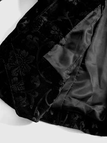 ROMWE Vintage Gothic Black Velvet Burnout Fur Collar Waist-Cinching Women's Jacket - Black - View 5