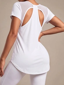 SHEIN Sports 女款純色休閒百搭日常旅行運動T恤 - 白色 - 查看 1