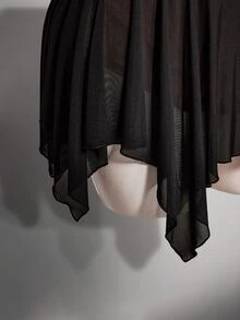 SHEIN ICON 大尺碼女款復古 2000s 70s 90s 哥德風黑色夏季夜生活派對夜店洋裝，Y2K 透視網紗細肩帶修身不對稱下擺抓皺胸前設計 - 棕色 - 查看 7