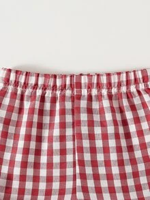 SHEIN Baby Girl Summer White Textured Sleeveless Top And Red Plaid Shorts Set, Decorated With Red Bow, Essential Daily Outfit - Red - View 7