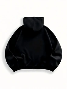 ROMWE MEN Street Life Men's Letter Print Zipper Long Sleeve Hoodie - Black - View 2