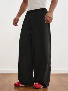 TOKVUE Celana Jogging Pria Model Lebar, Longgar, Kasual - Hitam - View 2